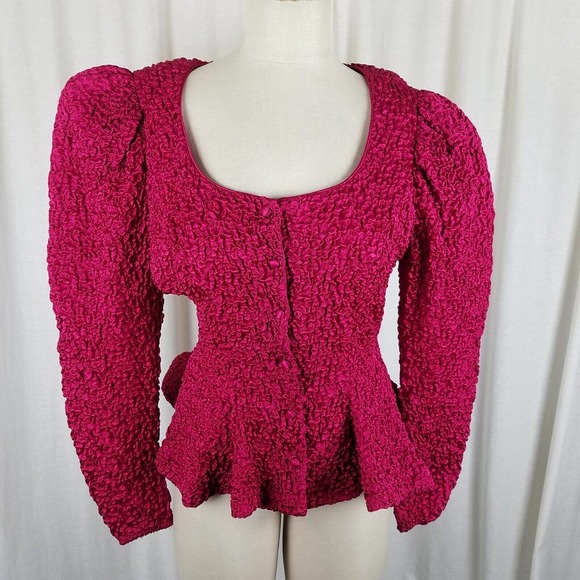 Farinae Collections Crinkle Fabric Peplum Blazer Jacket Womens 12 Vintage Formal - Picture 1 of 8